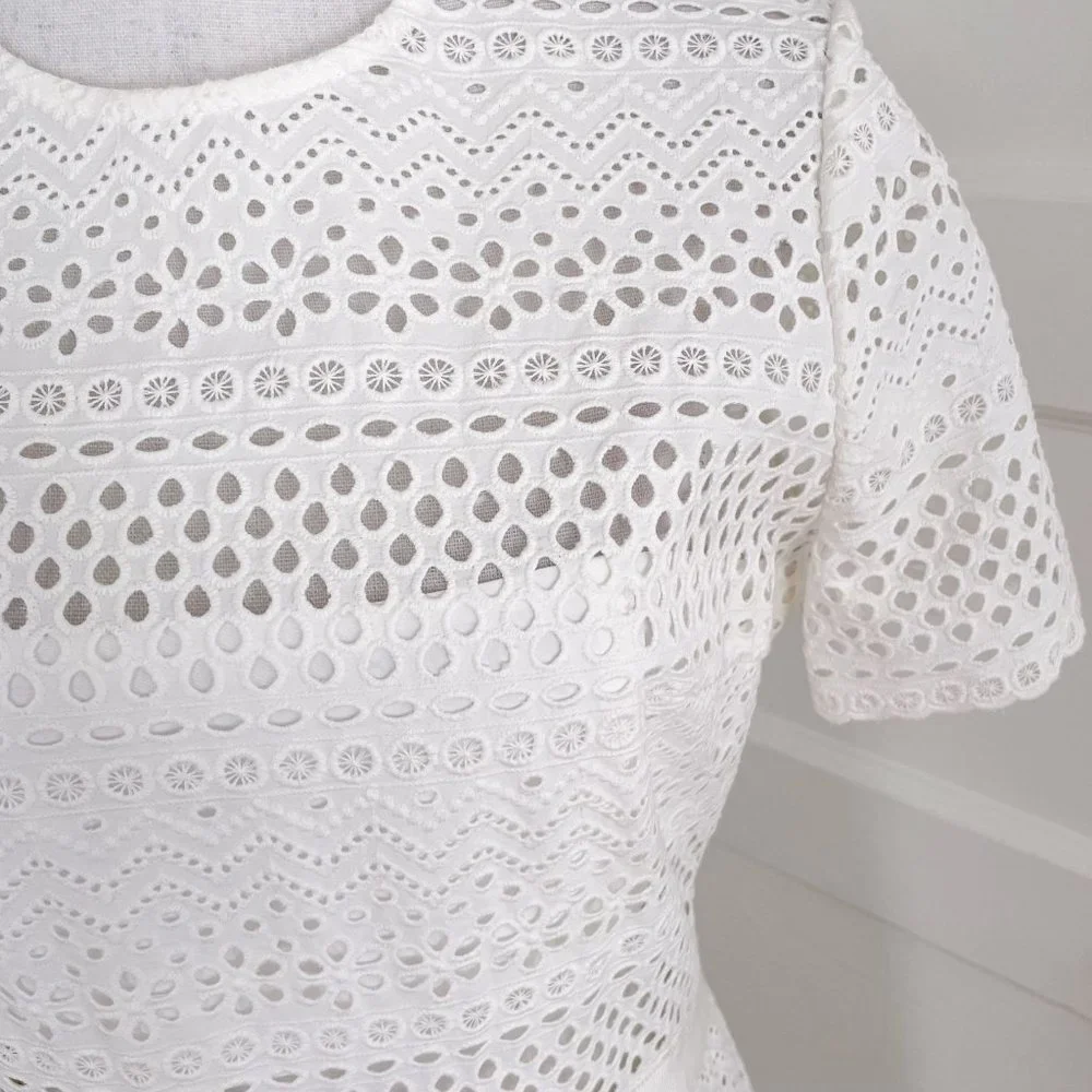 Self-Portrait White Bea Embroidered Eyelet Cutout Bridal Midi Dress US Size 8 - Picture 5 of 9